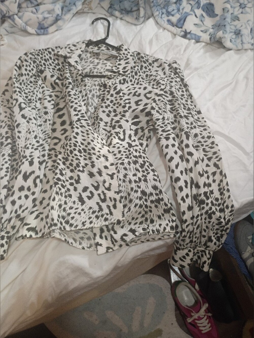Black & White Animal Print Button Up Blouse